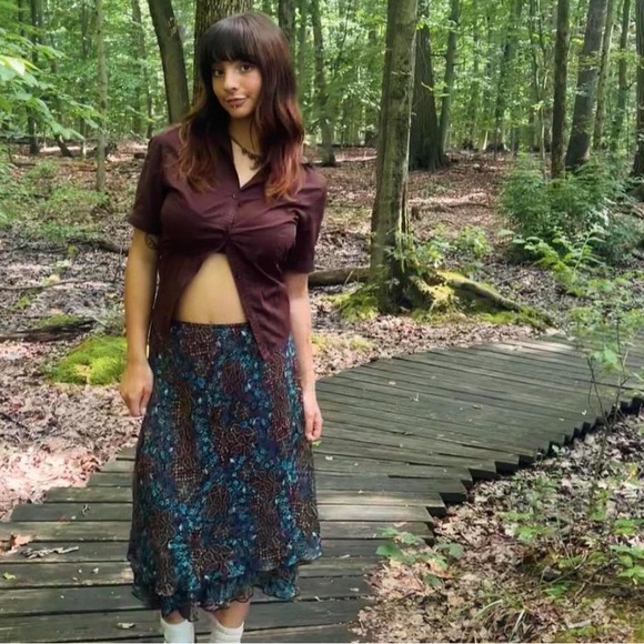 brown and blue midi skirt! size s but very stretchy!!! - Picture 1 of 2